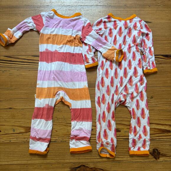 Kozi & Co orange red pattern bamboo full zip bodysuit pajamas SIZE 6-12M - Picture 7 of 7